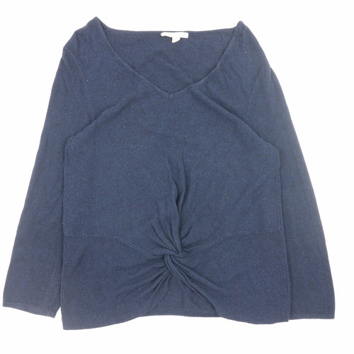 White Stuff Women’s Blue V-Neck Twist Front Knit Jumper Size 8