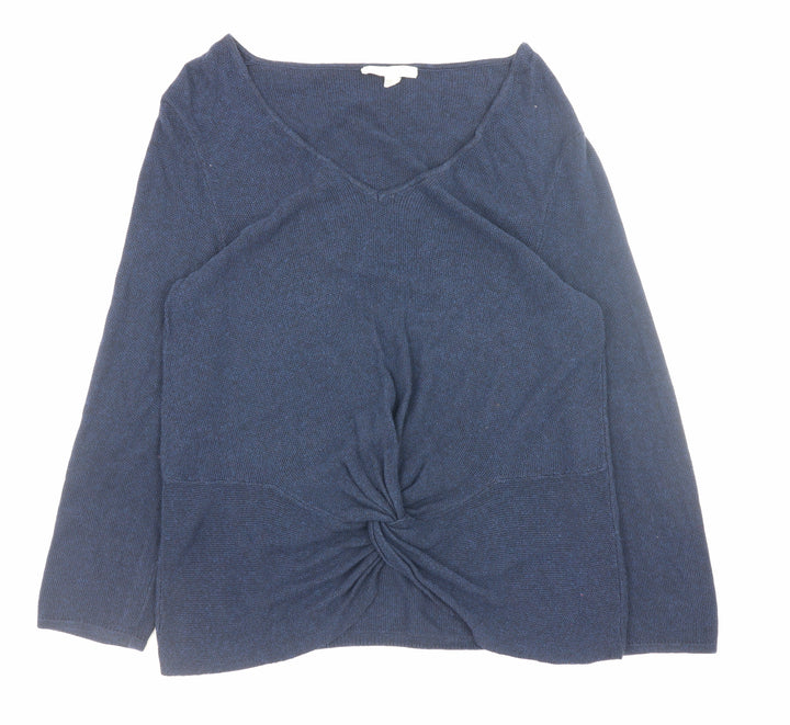 White Stuff Women’s Blue V-Neck Twist Front Knit Jumper Size 8
