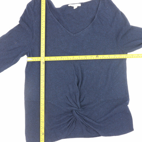White Stuff Women’s Blue V-Neck Twist Front Knit Jumper Size 8