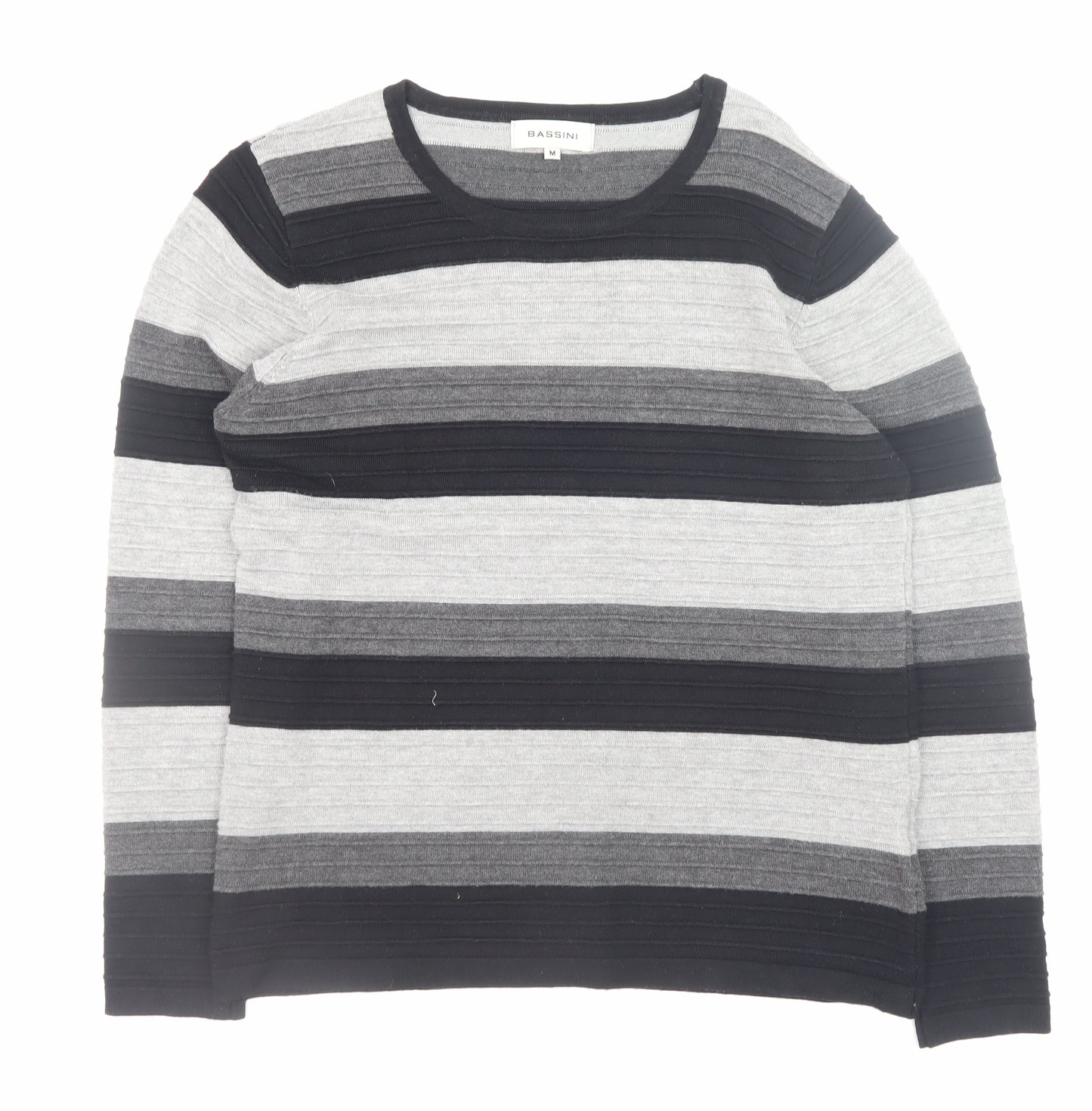Bassini Men's Grey Striped Knit Pullover Jumper Size M