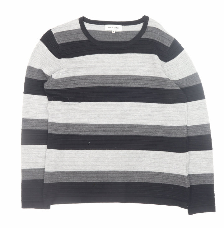 Bassini Men's Grey Striped Knit Pullover Jumper Size M