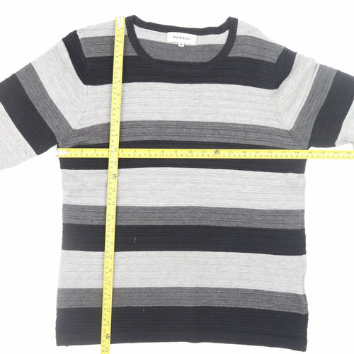 Bassini Men's Grey Striped Knit Pullover Jumper Size M