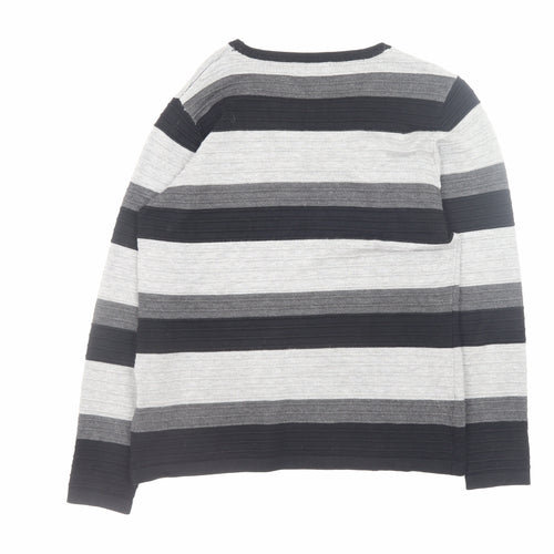 Bassini Men's Grey Striped Knit Pullover Jumper Size M
