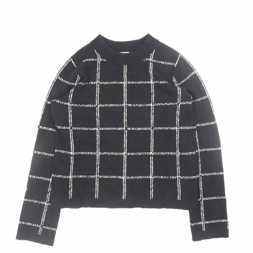 H&M Women's Black Check Knit Jumper Size S Crew Neck Pullover