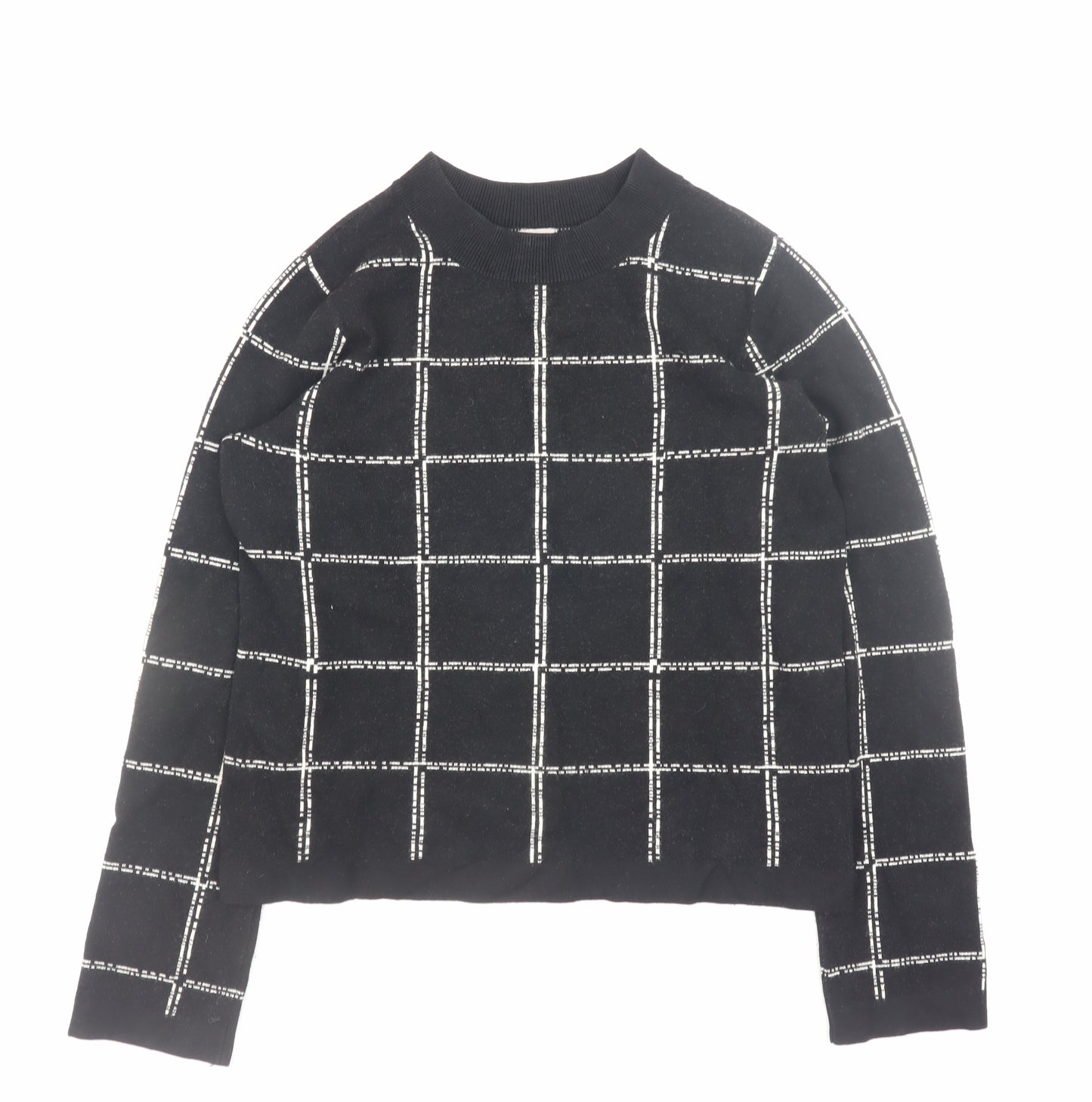 H&M Women's Black Check Knit Jumper Size S Crew Neck Pullover