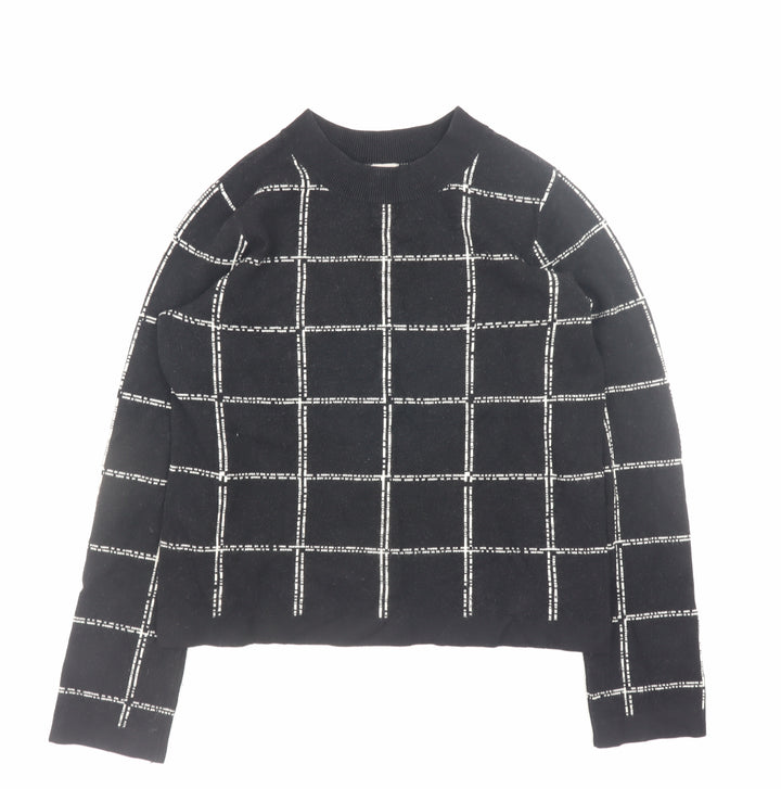 H&M Women's Black Check Knit Jumper Size S Crew Neck Pullover