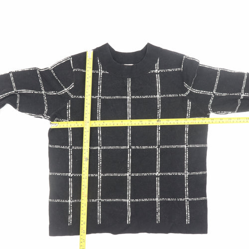 H&M Women's Black Check Knit Jumper Size S Crew Neck Pullover