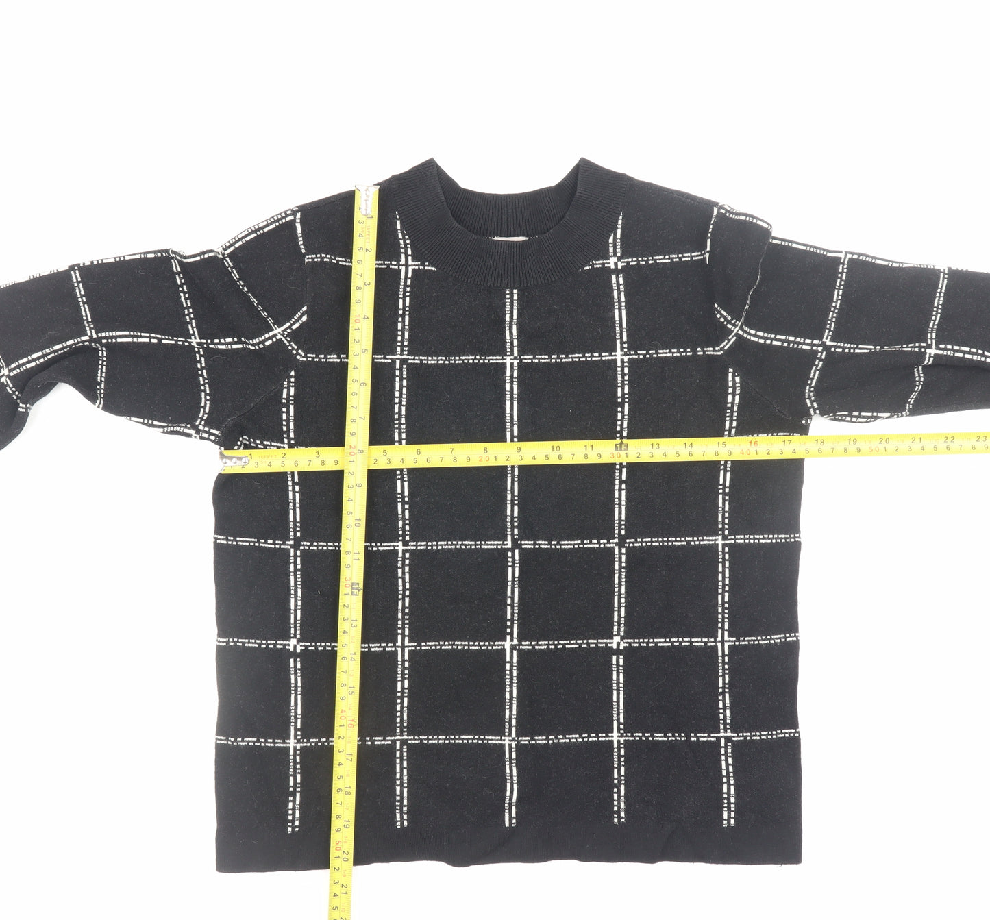 H&M Women's Black Check Knit Jumper Size S Crew Neck Pullover