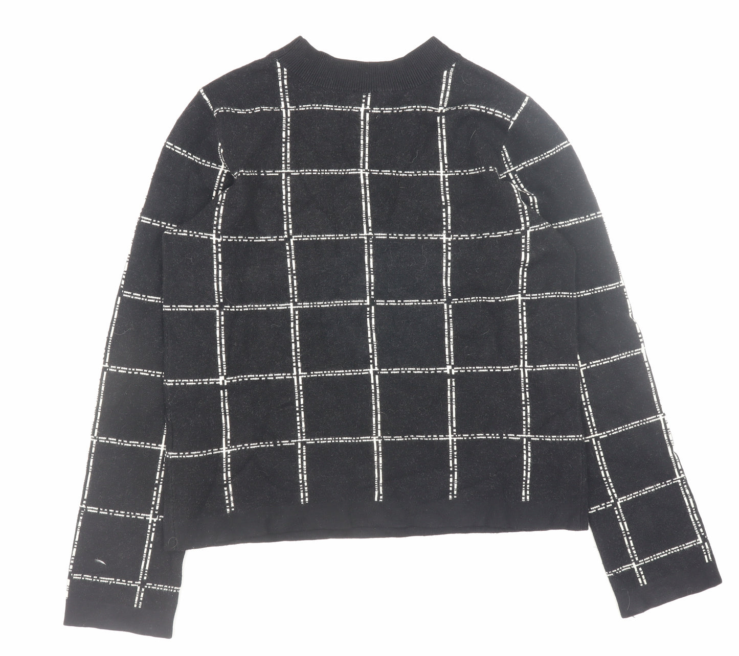 H&M Women's Black Check Knit Jumper Size S Crew Neck Pullover