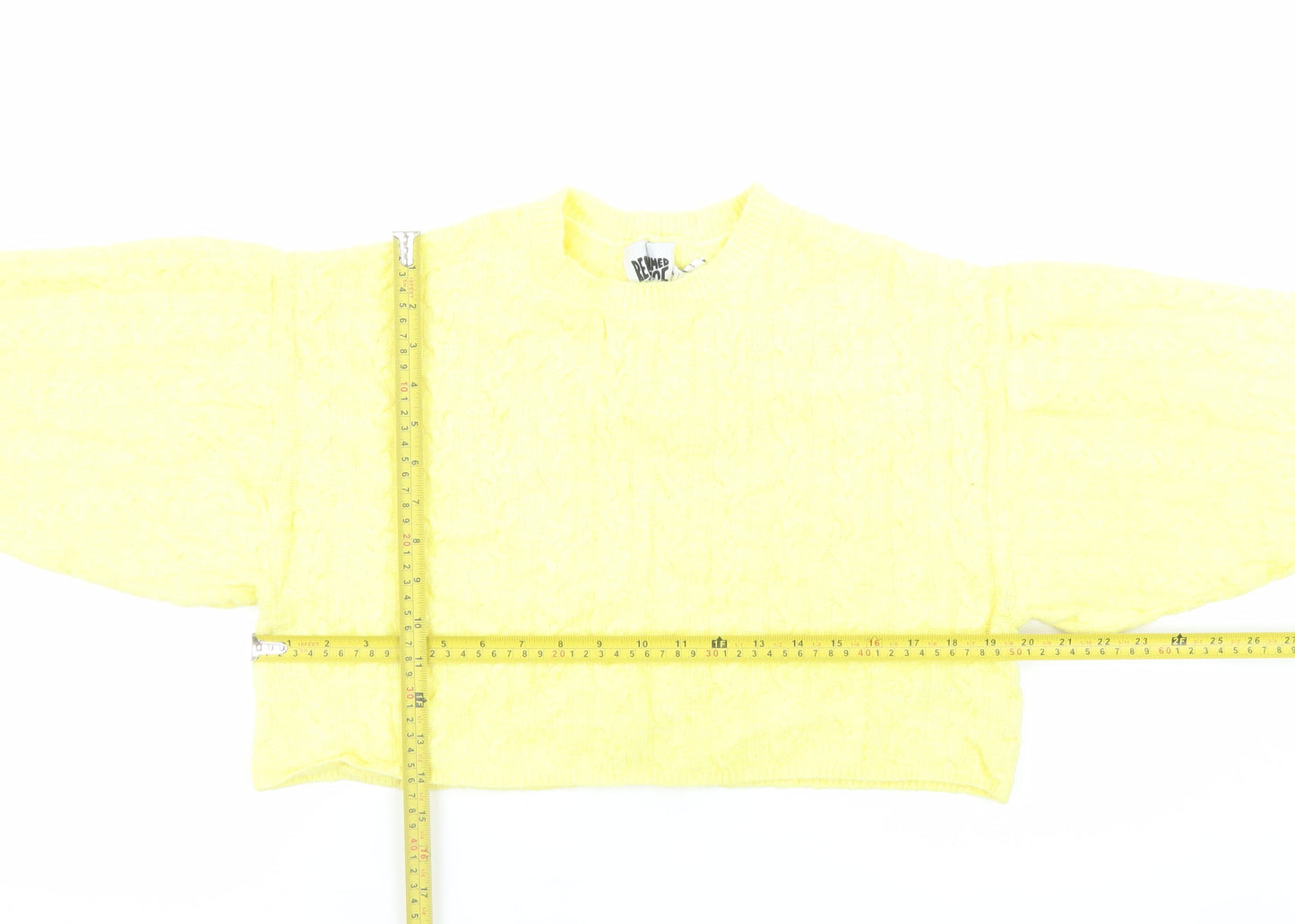 Reclaimed Vintage Women's Yellow Cable-Knit Relaxed Pullover Jumper M