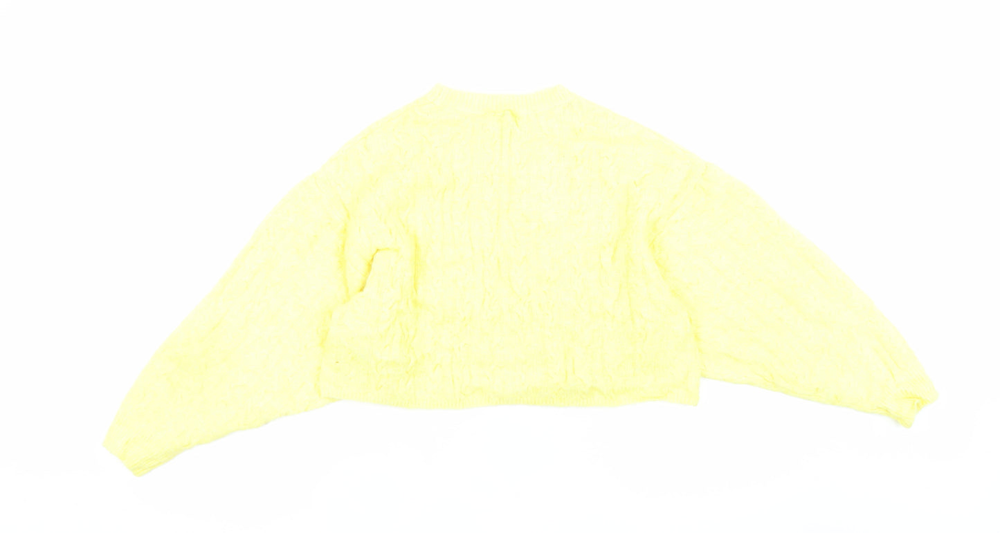 Reclaimed Vintage Women's Yellow Cable-Knit Relaxed Pullover Jumper M