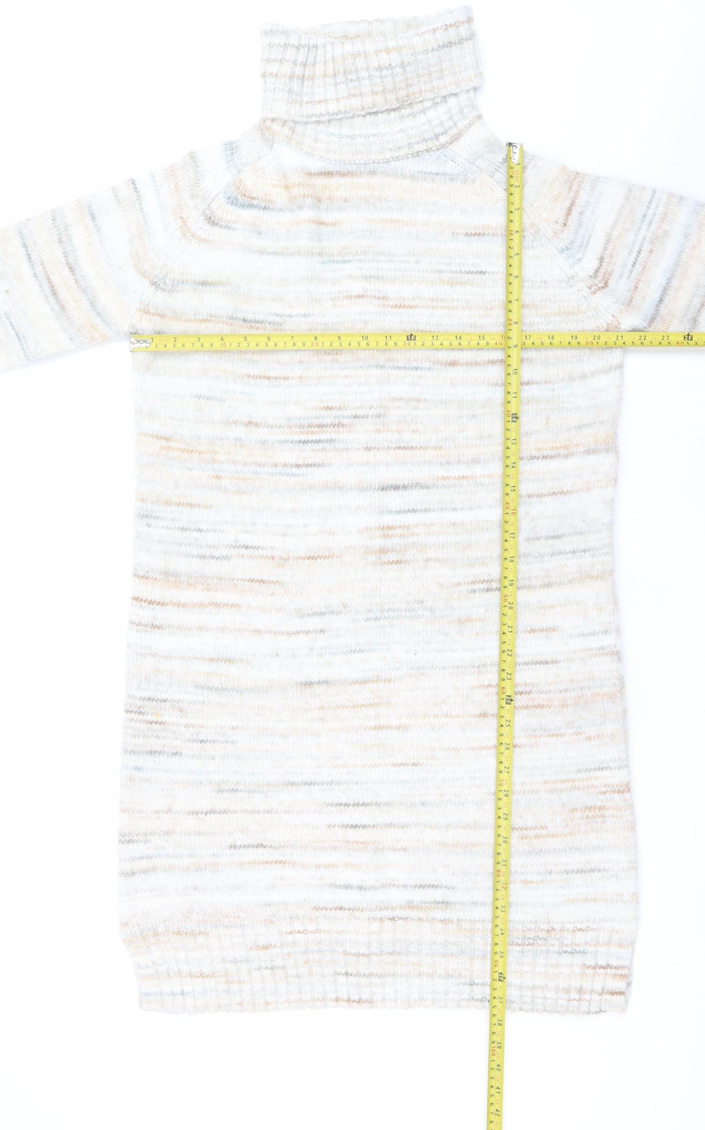 Tu Women Beige Knit Jumper Dress Size 14 Roll Neck Winter Wear