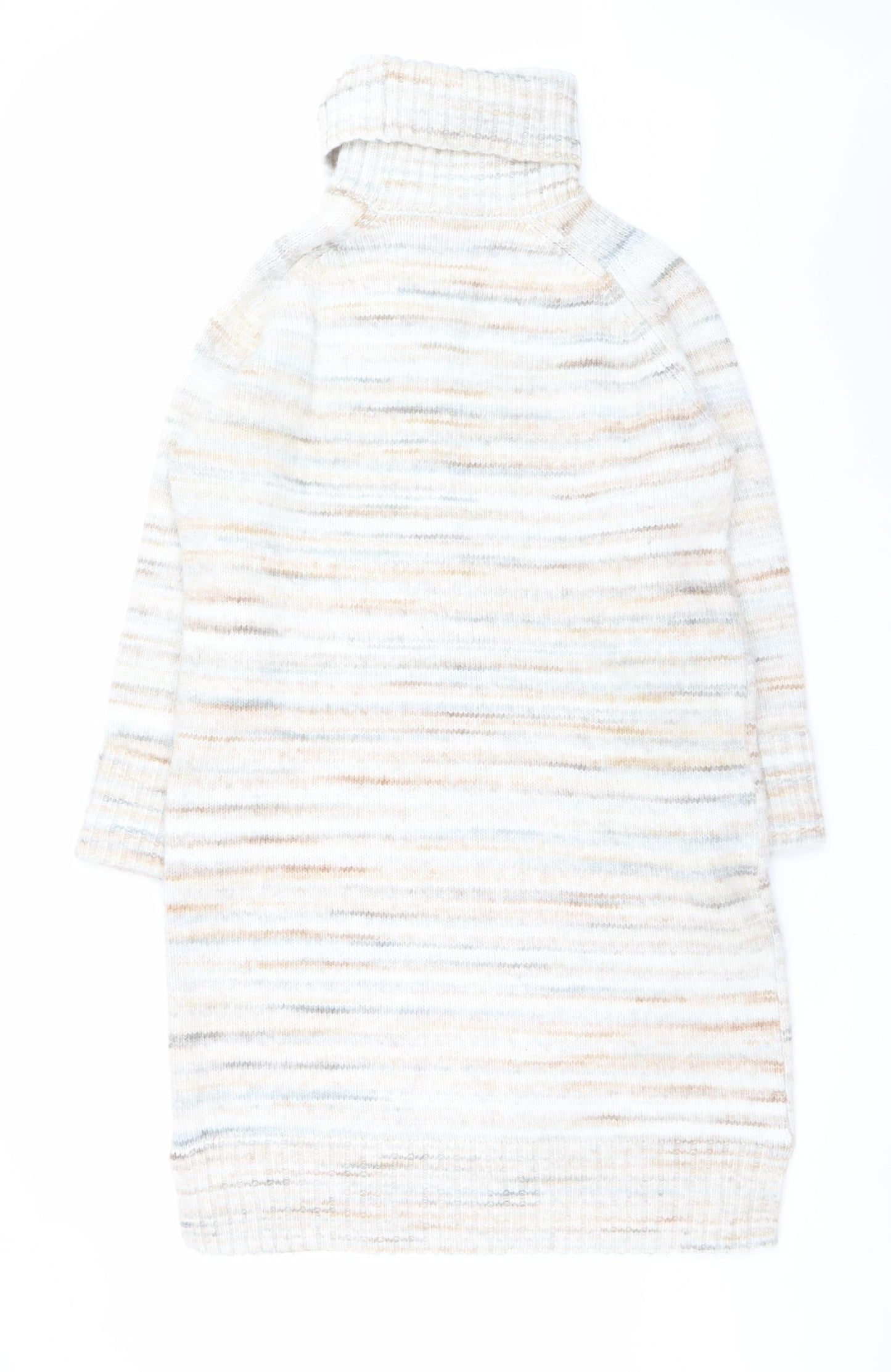 Tu Women Beige Knit Jumper Dress Size 14 Roll Neck Winter Wear