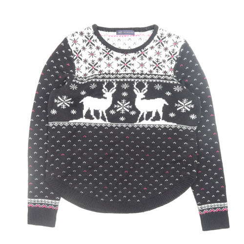 Marks and Spencer Women's Black Fair Isle Reindeer Jumper Medium
