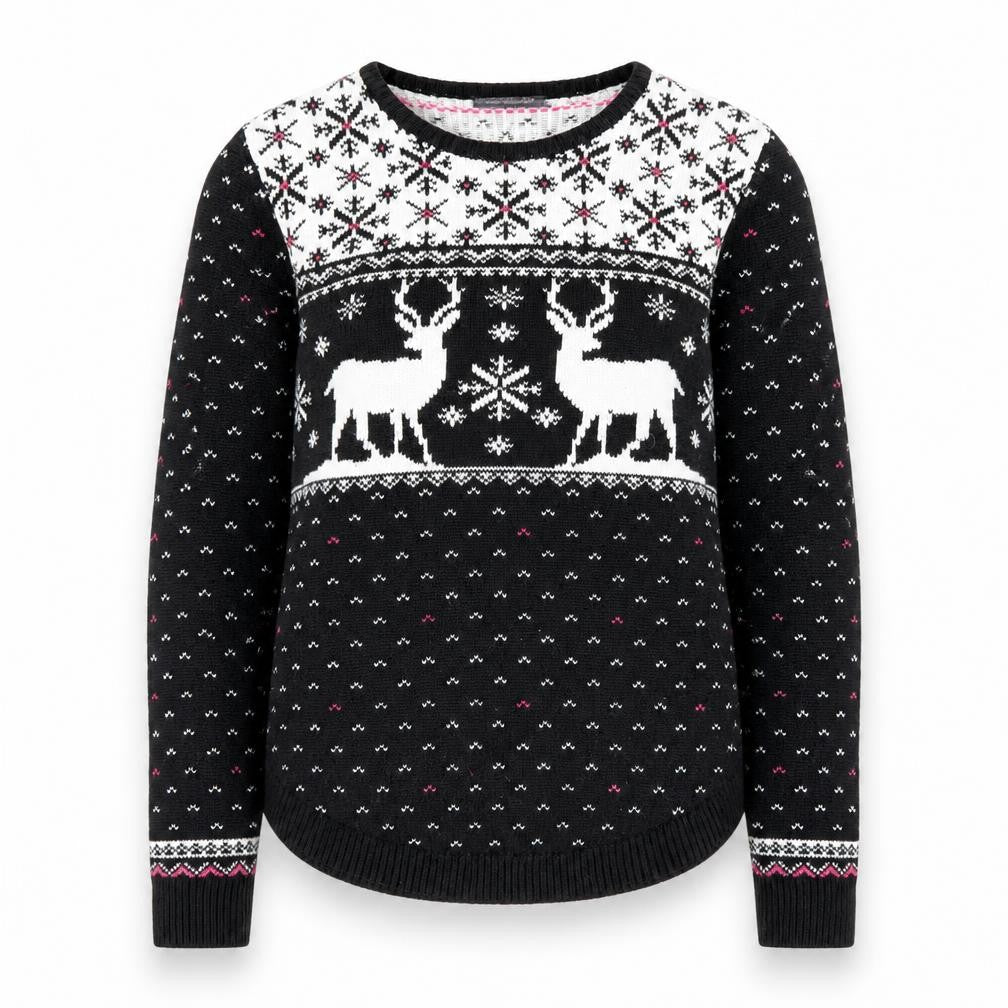 Front view of Marks & Spencer Women's Black Fair Isle Reindeer Jumper Medium