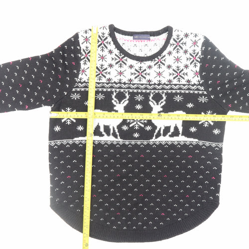 Marks and Spencer Women's Black Fair Isle Reindeer Jumper Medium