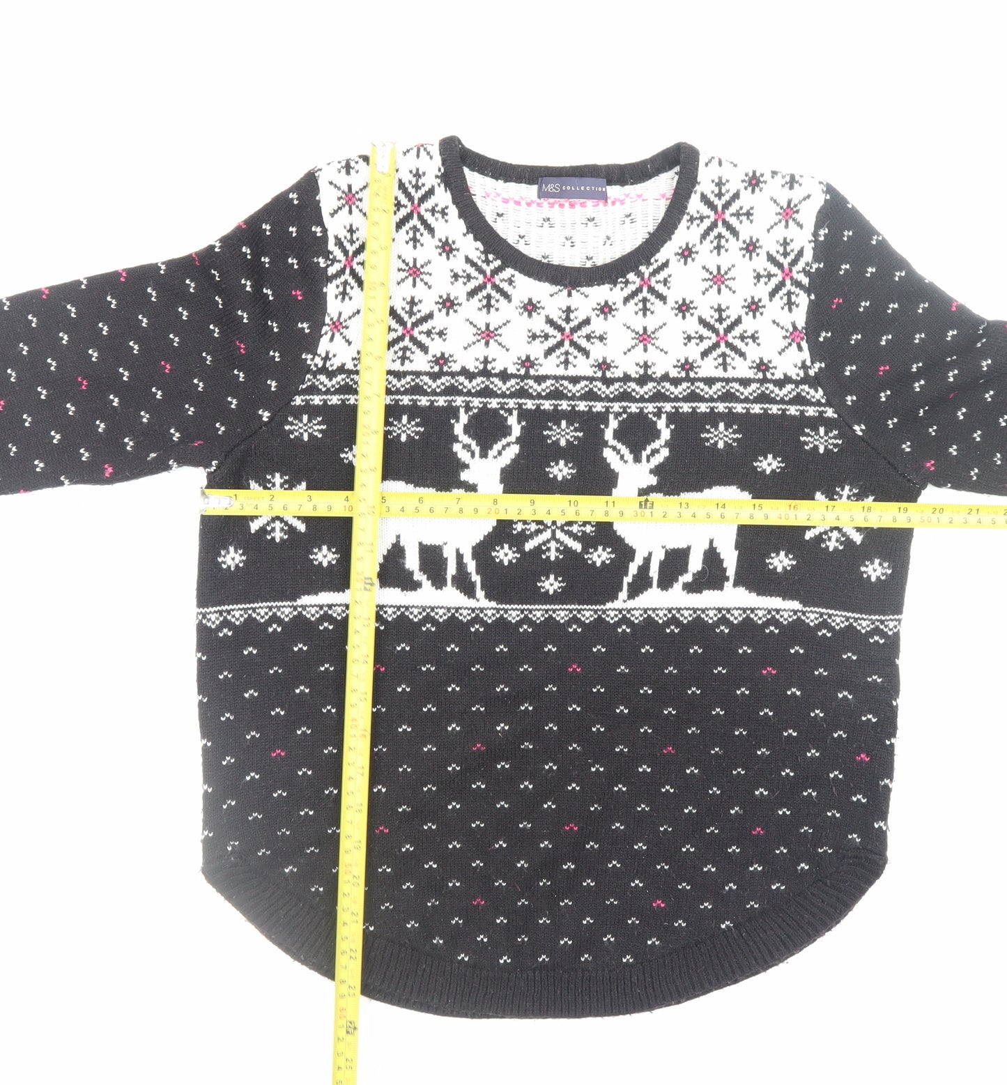 Marks and Spencer Women's Black Fair Isle Reindeer Jumper Medium