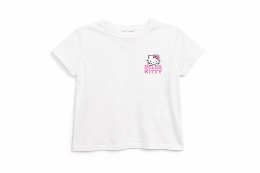 Hello Kitty Girls White Ribbed Short Sleeve T-Shirt Size Small Cotton Blend