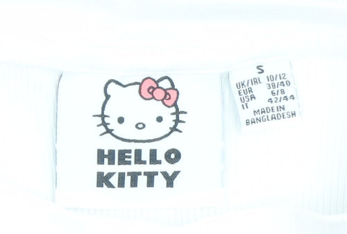 Hello Kitty Girls White Ribbed Short Sleeve T-Shirt Size Small Cotton Blend