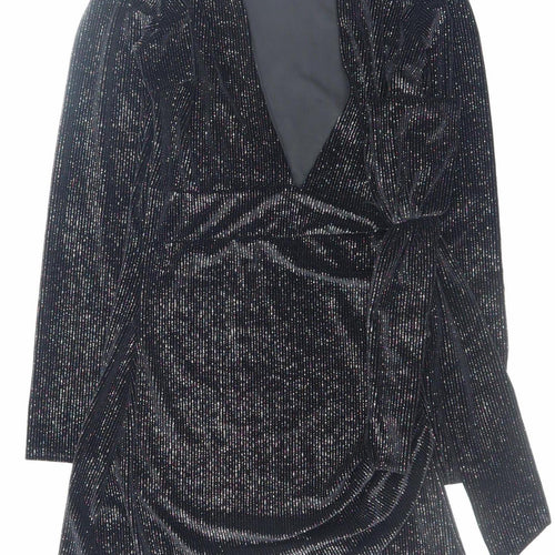 In The Style Women’s Black Glitter Wrap Bodycon Dress Size 12