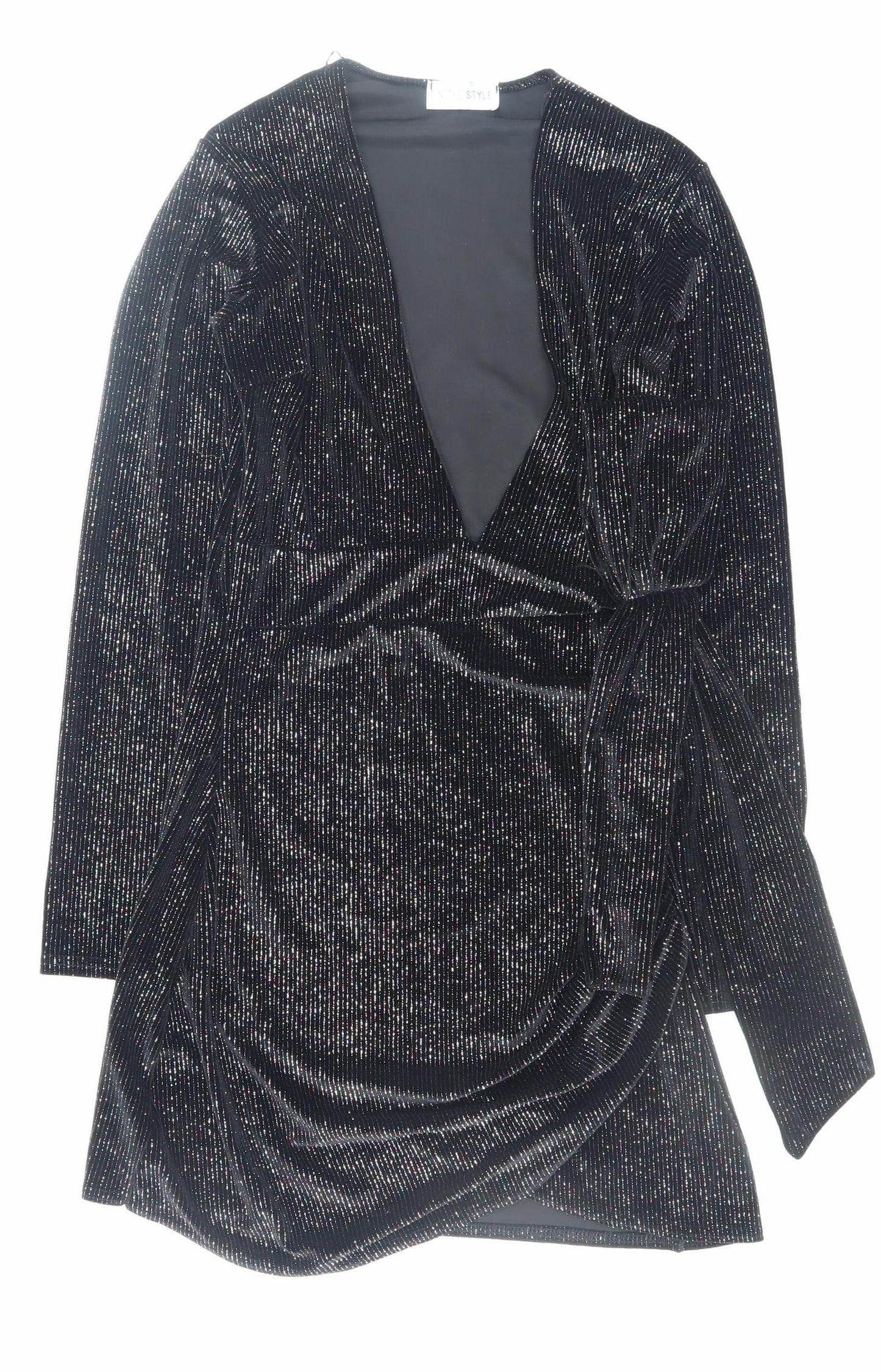 In The Style Women’s Black Glitter Wrap Bodycon Dress Size 12