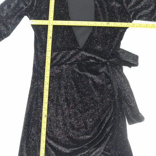In The Style Women’s Black Glitter Wrap Bodycon Dress Size 12