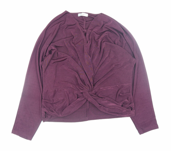 Gallery Womens Plum Purple Wrap Jersey Blouse Size L Long Sleeve