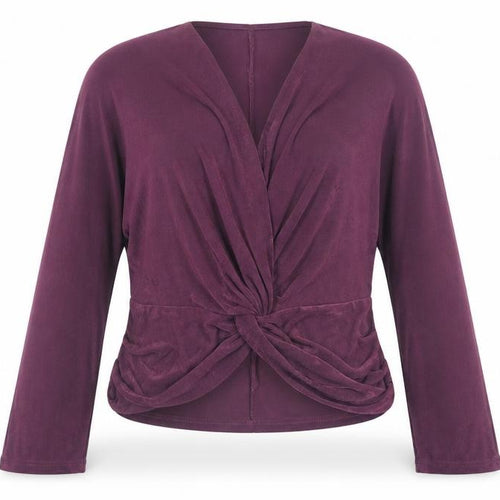 Gallery Womens Plum Purple Wrap Jersey Blouse Size L Long Sleeve