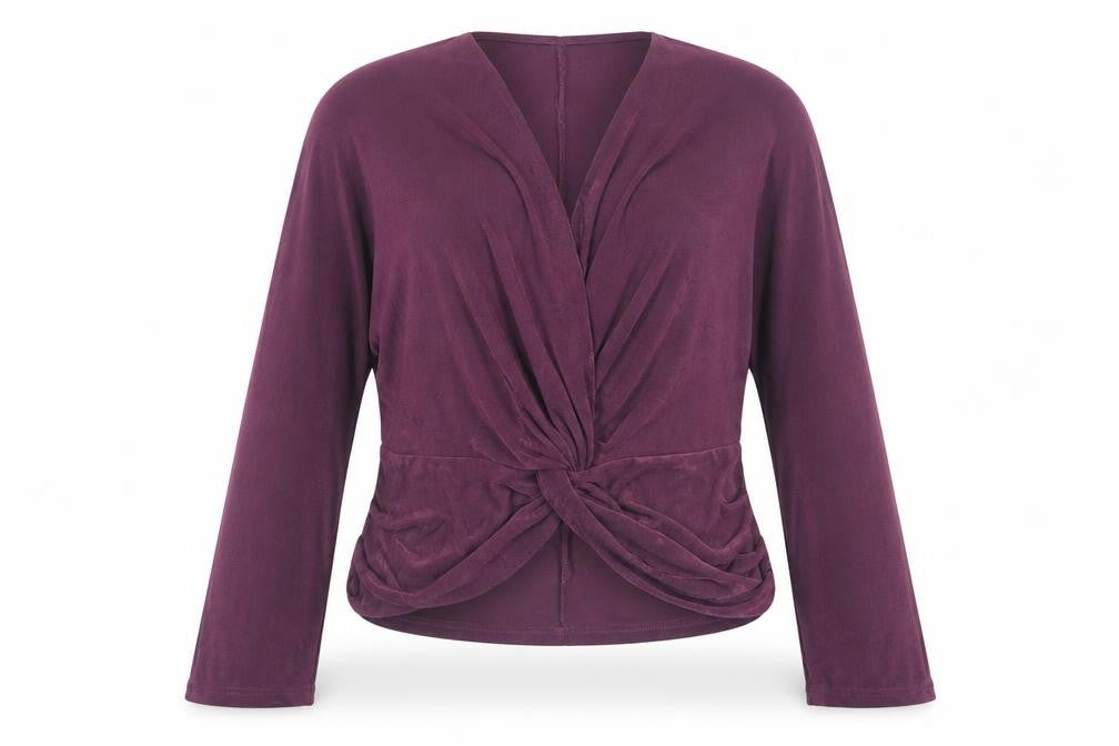 Gallery Womens Plum Purple Wrap Jersey Blouse Size L Long Sleeve