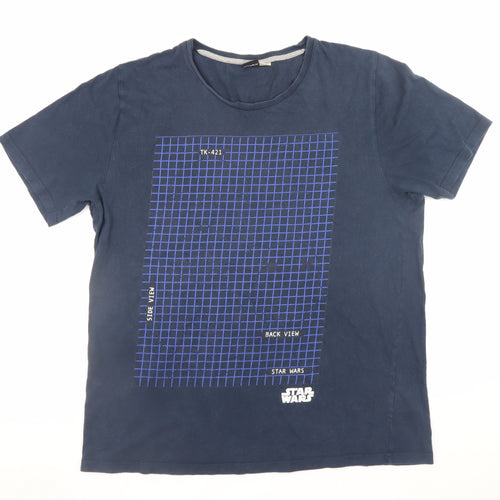 Star Wars Men’s Blue Graphic Print Crew Neck Cotton T-Shirt Size L