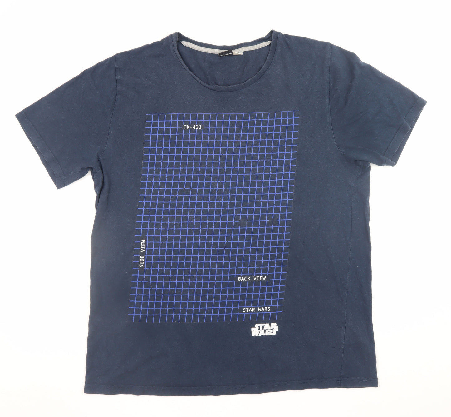 Star Wars Men’s Blue Graphic Print Crew Neck Cotton T-Shirt Size L
