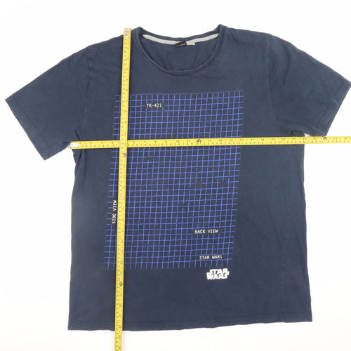 Star Wars Men’s Blue Graphic Print Crew Neck Cotton T-Shirt Size L