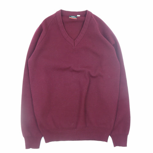 Hunter Men's Red V-Neck Acrylic Knit Jumper Size M
