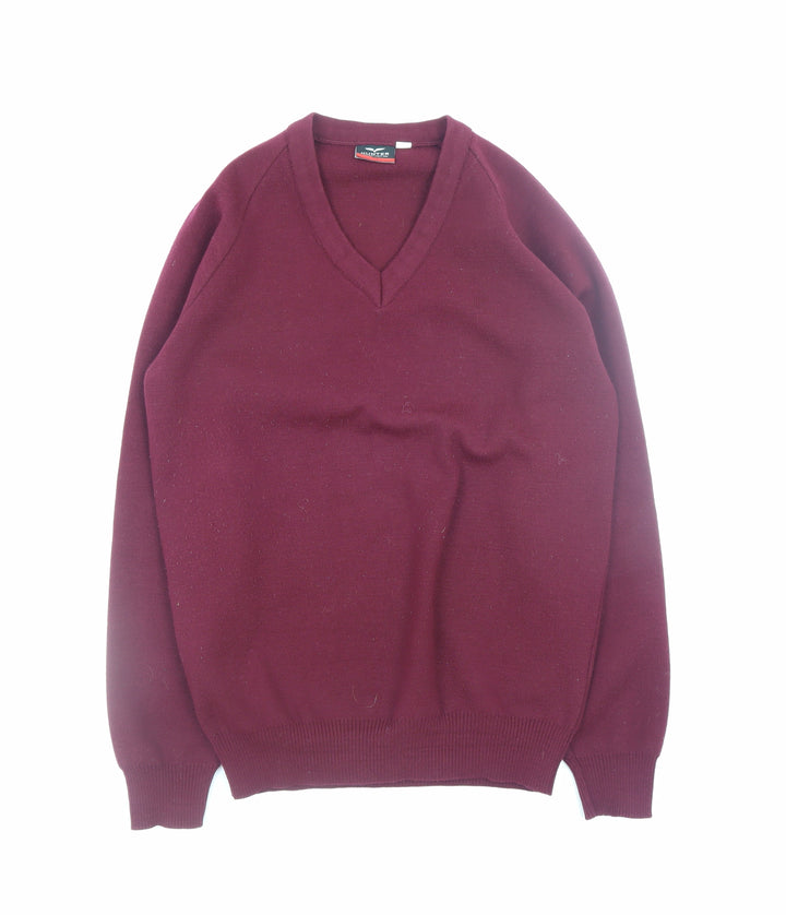 Hunter Men's Red V-Neck Acrylic Knit Jumper Size M