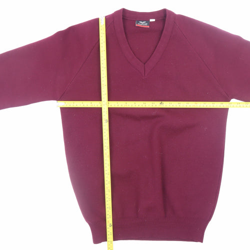 Hunter Men's Red V-Neck Acrylic Knit Jumper Size M