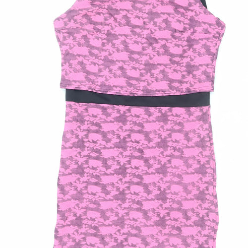 Shabana London Women’s Pink Floral Bodycon Dress L Sleeveless Stretch