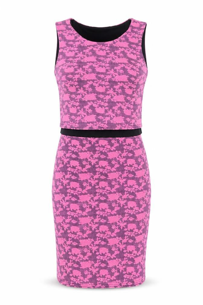 Shabana London Women’s Pink Floral Bodycon Dress L Sleeveless Stretch