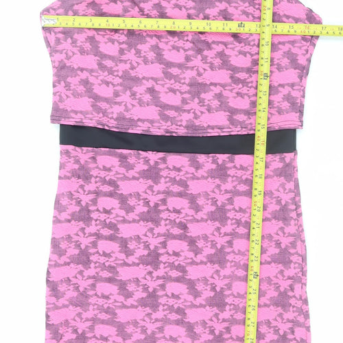 Shabana London Women’s Pink Floral Bodycon Dress L Sleeveless Stretch