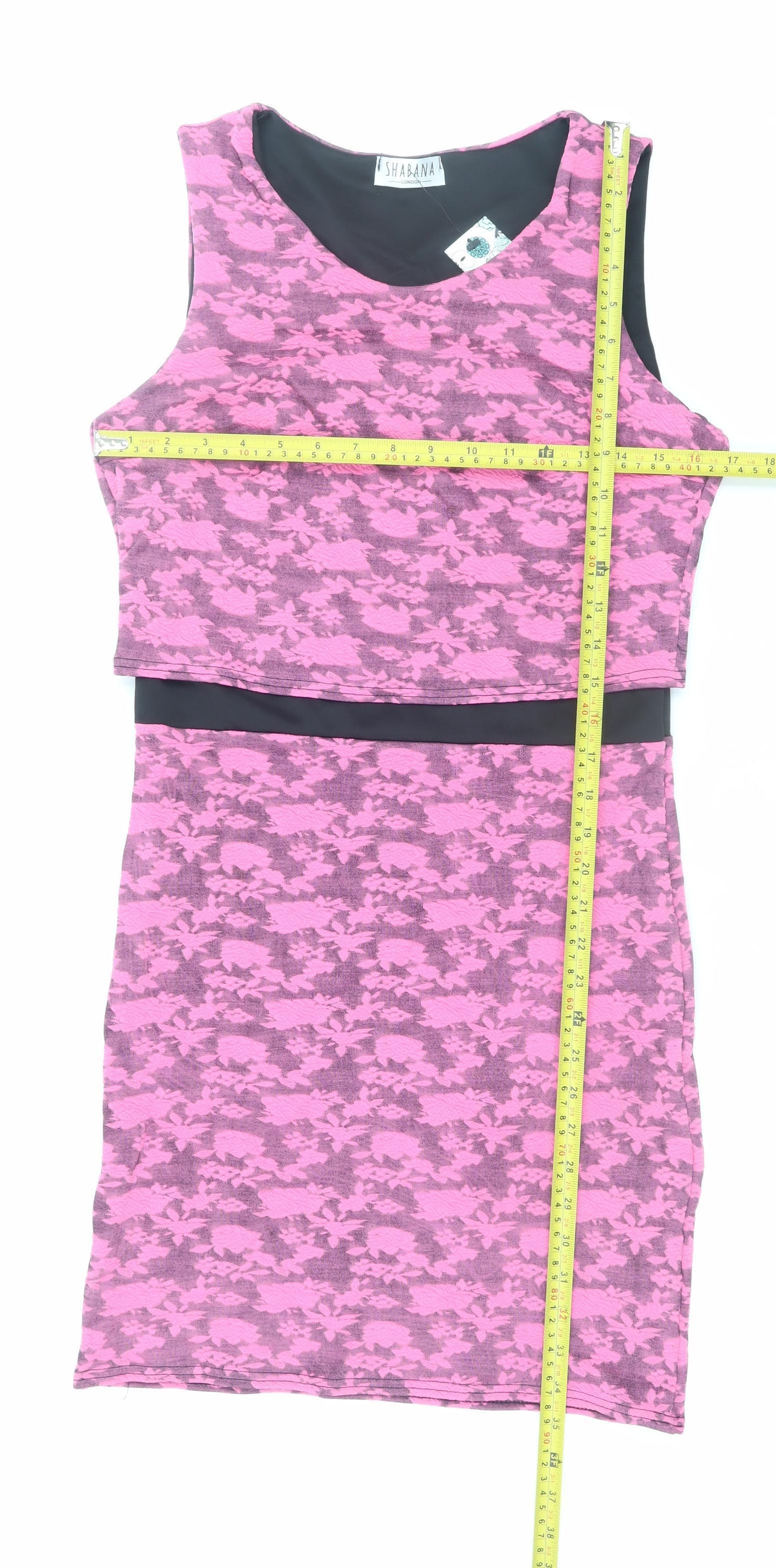 Shabana London Women’s Pink Floral Bodycon Dress L Sleeveless Stretch