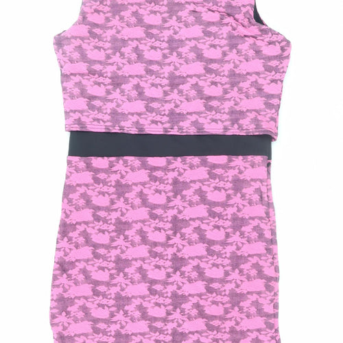 Shabana London Women’s Pink Floral Bodycon Dress L Sleeveless Stretch