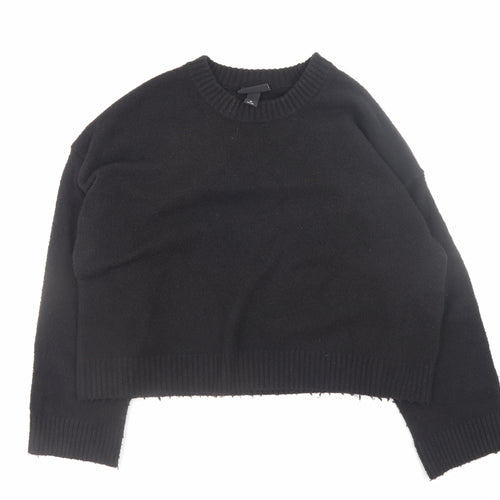 Monki Women’s Black Wool Blend Crew Neck Pullover Jumper Size M