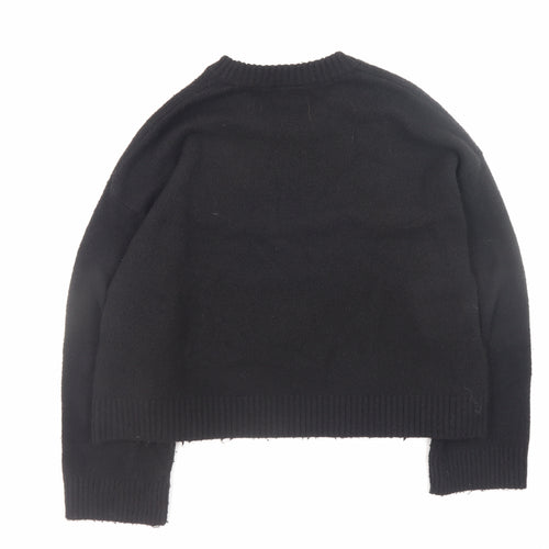 Monki Women’s Black Wool Blend Crew Neck Pullover Jumper Size M