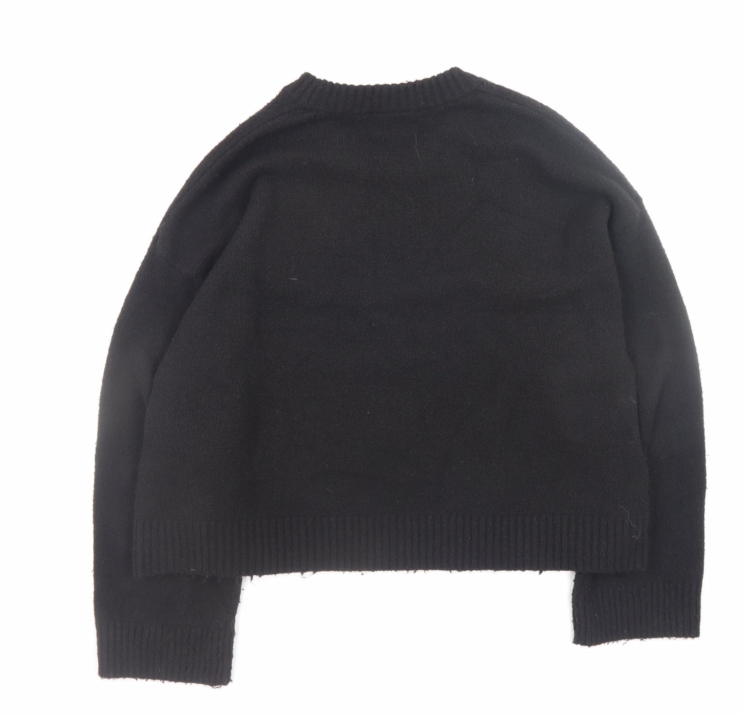 Monki Women’s Black Wool Blend Crew Neck Pullover Jumper Size M
