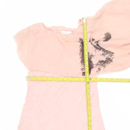 HEY HEY Women's Pink Asymmetrical Chiffon Blouse Size S