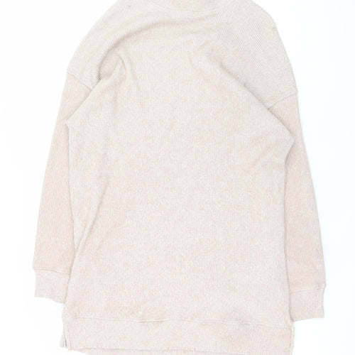 Bershka Women Beige Knit High Neck Long Sleeve Sweater Dress L
