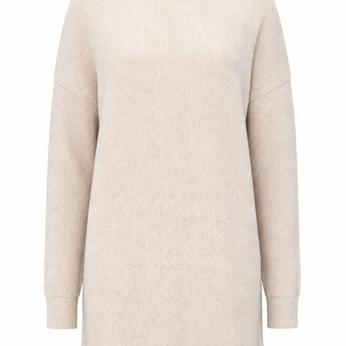Bershka Women Beige Knit High Neck Long Sleeve Sweater Dress L