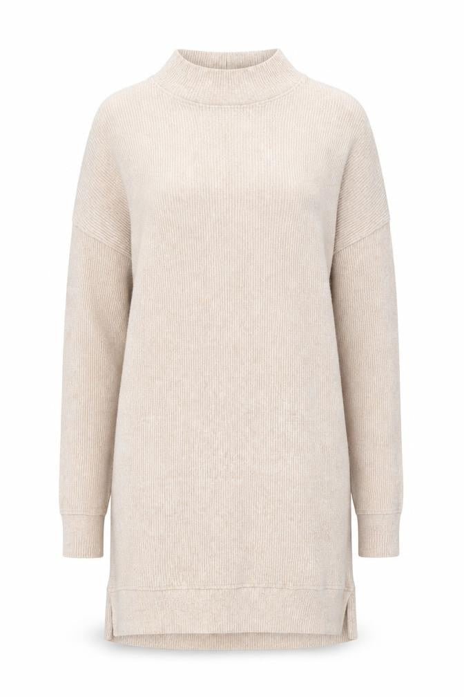 Bershka Women Beige Knit High Neck Long Sleeve Sweater Dress L