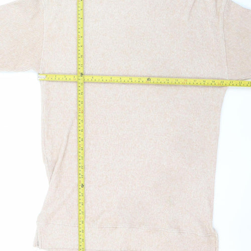 Bershka Women Beige Knit High Neck Long Sleeve Sweater Dress L