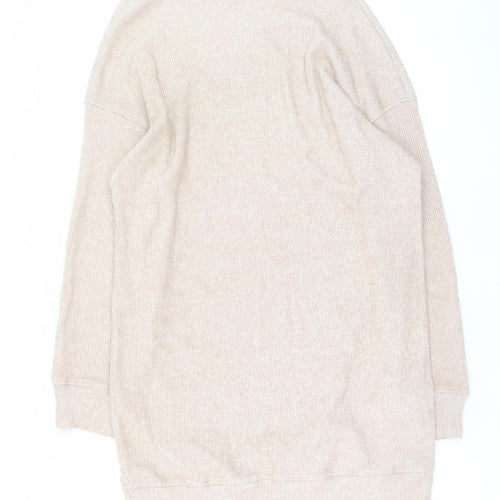 Bershka Women Beige Knit High Neck Long Sleeve Sweater Dress L