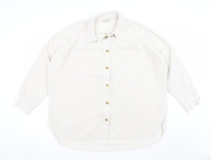 Stradivarius Women Beige Corduroy Button Jacket Size 14